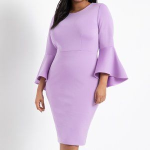 FLARE SLEEVE SCUBA DRESS LAVENDER COLOR